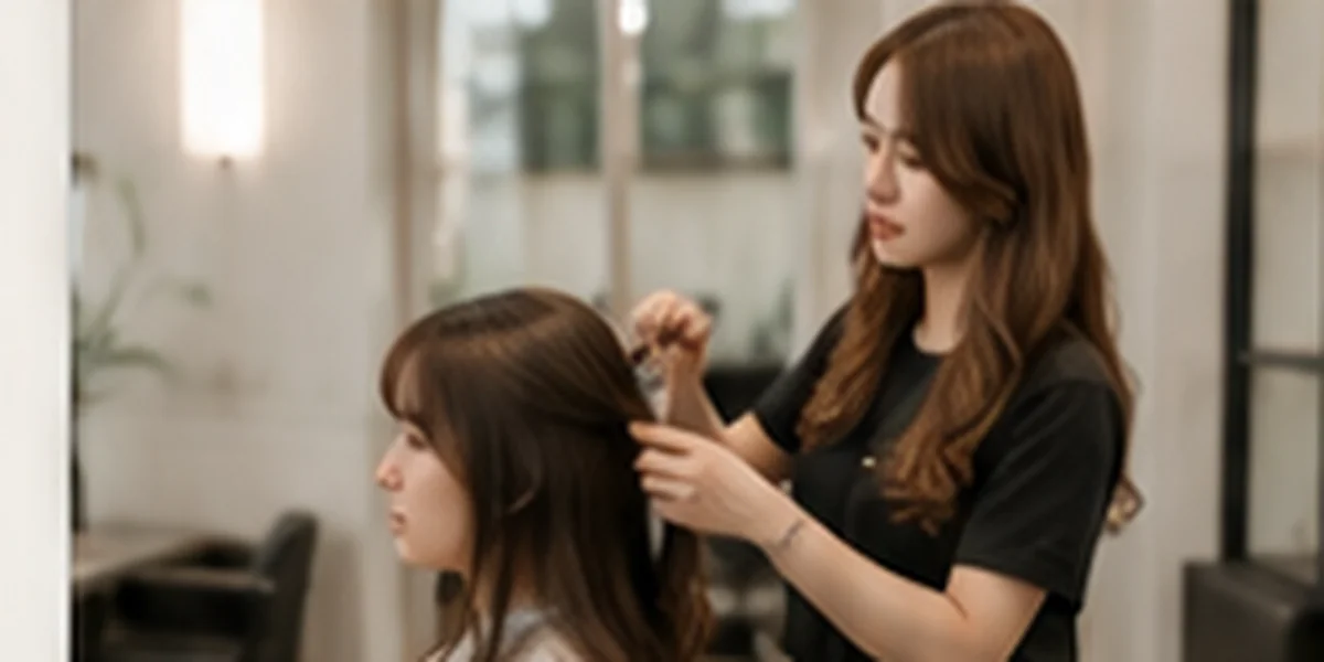 헤어디자이너가 고객의 머리를 손질하는 모습